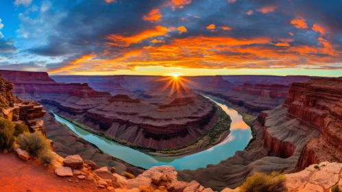 Romantic Sunset Over Grand Canyon - A Symphony of Turquoise and Crimson