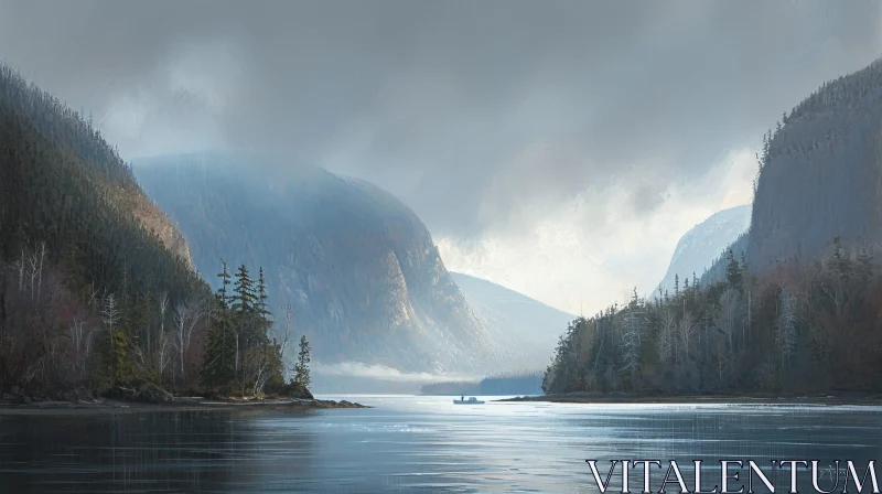 Serene Landscape Painting of a Mountain Lake AI Image