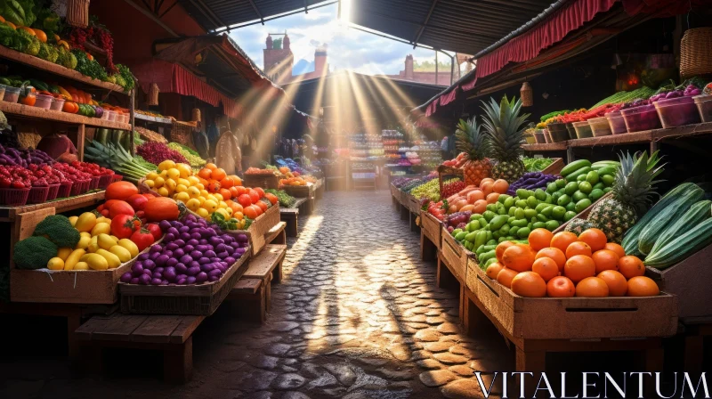 Sunlit Produce Market in Marrakesh: A Captivating Scene AI Image