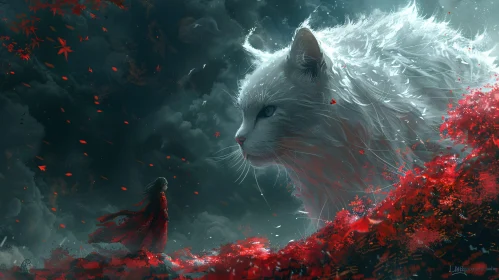 Majestic Giant Cat and Mystical Woman