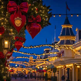 Holiday Decorated Street at Night