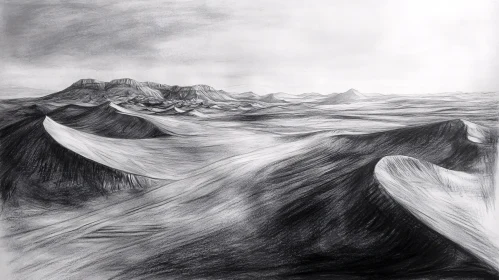 Charcoal Drawing of Dramatic Desert Landscape