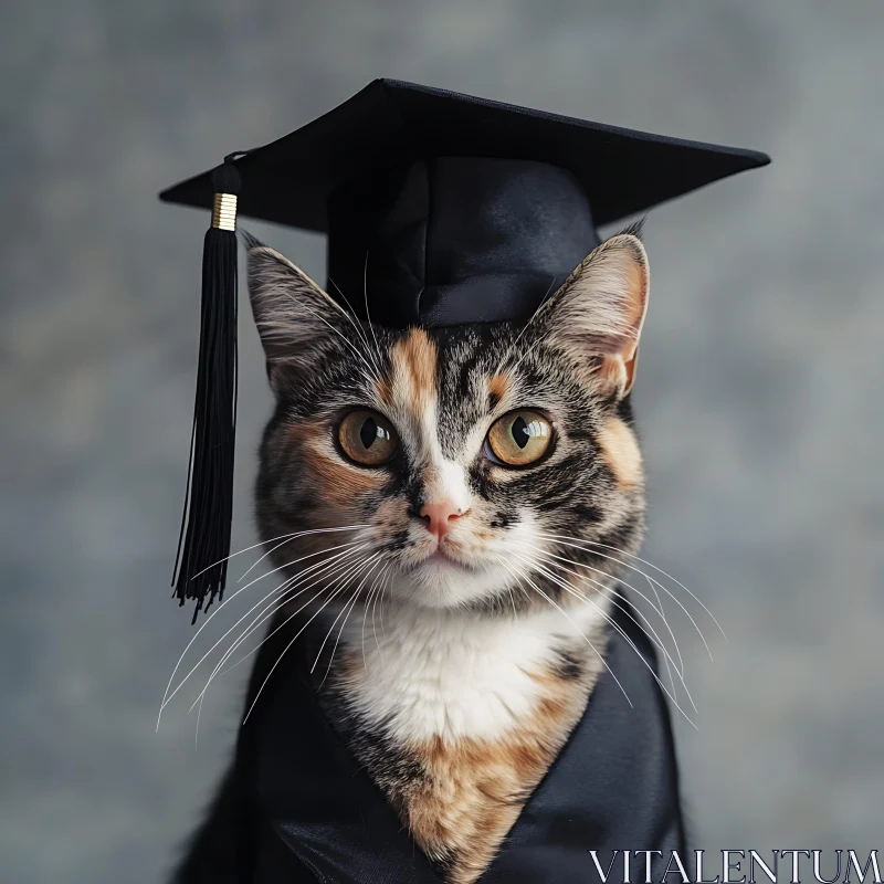 Graduation Cat Portrait AI Image