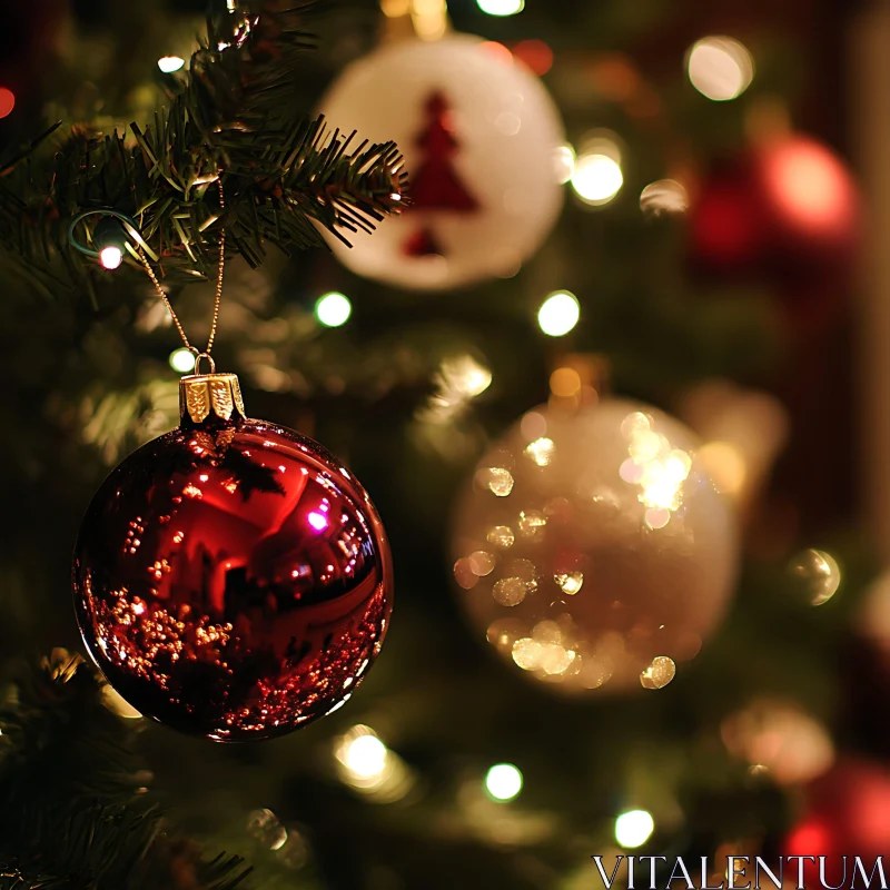 Festive Holiday Tree with Red and Golden Baubles AI Image