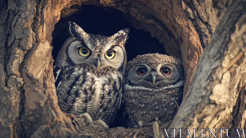 Two Owls in Their Natural Habitat AI Image