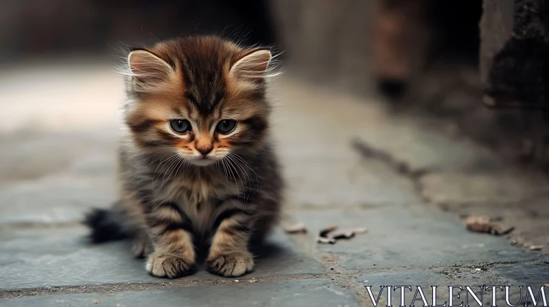 Cute Fluffy Feline on Stone Path AI Image