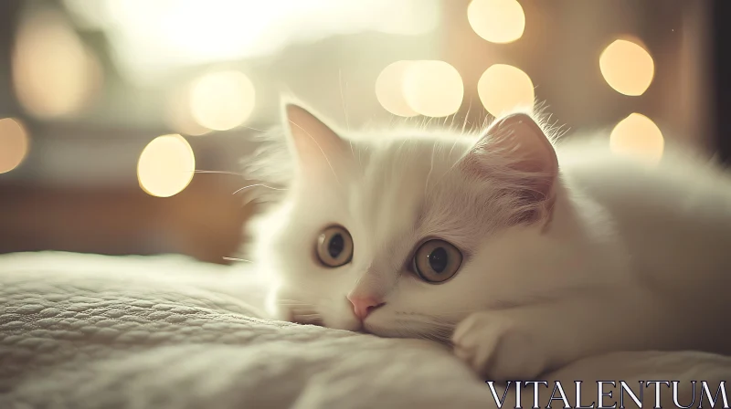 Charming White Kitten Portrait with Soft Bokeh AI Image