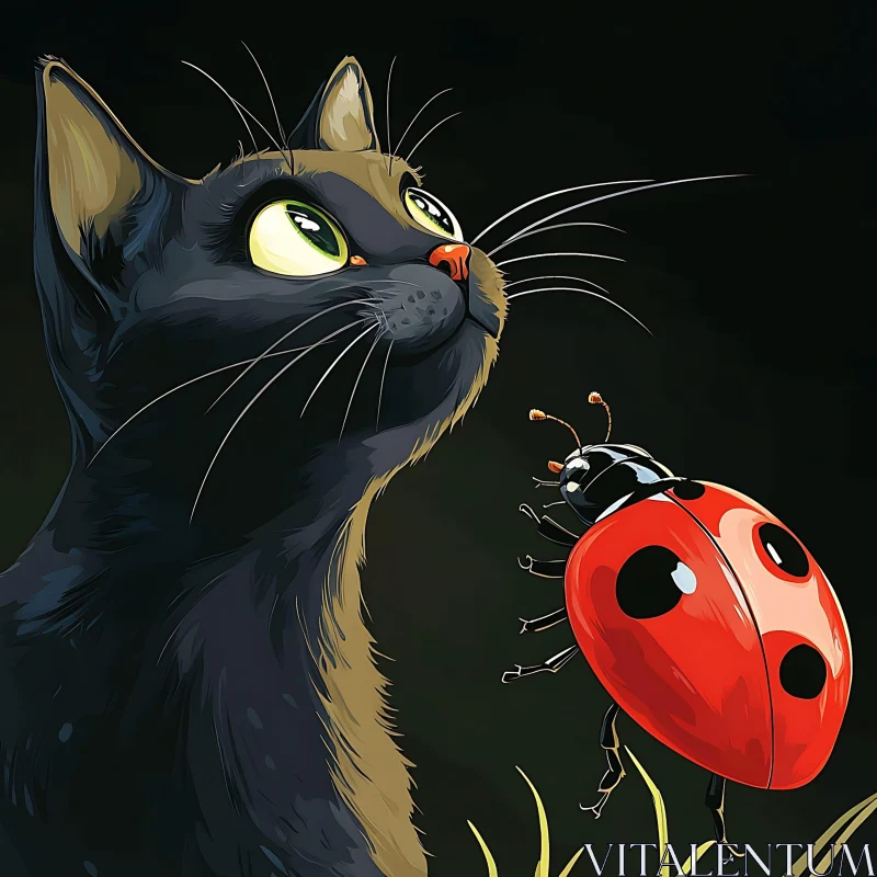 Cat and Ladybug Artwork AI Image