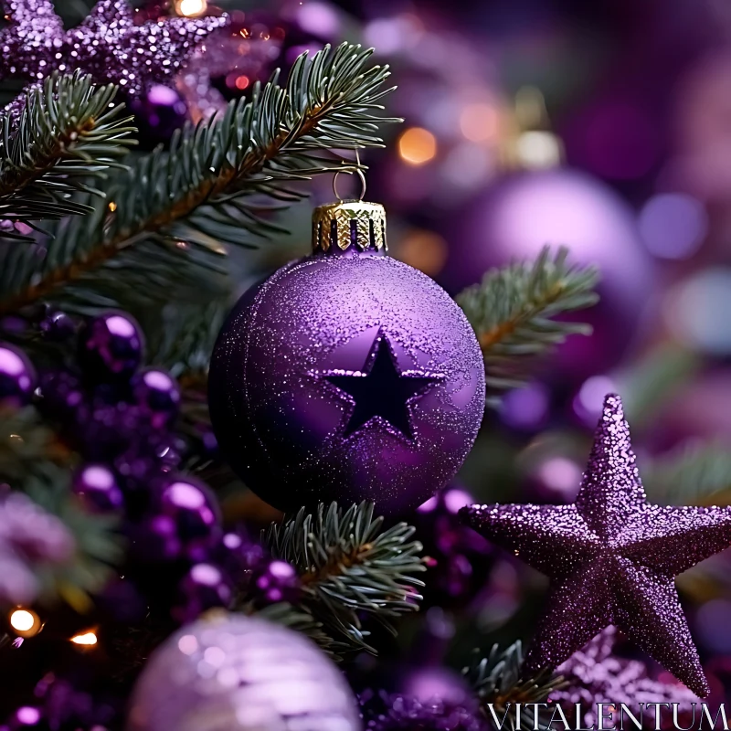 Purple Christmas Tree Ornaments AI Image