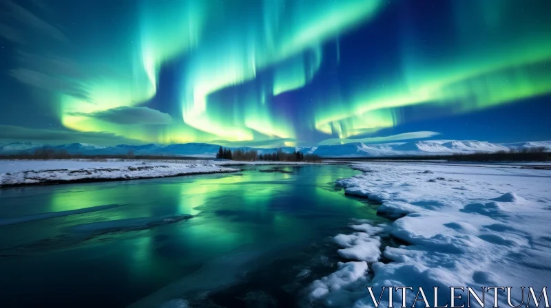 Aurora Borealis Over Blue Sky: A Captivating Display of Environmental Awareness AI Image
