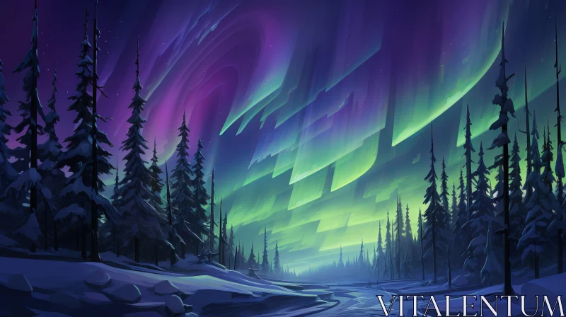 Breathtaking Aurora Borealis over Winter Forest AI Image