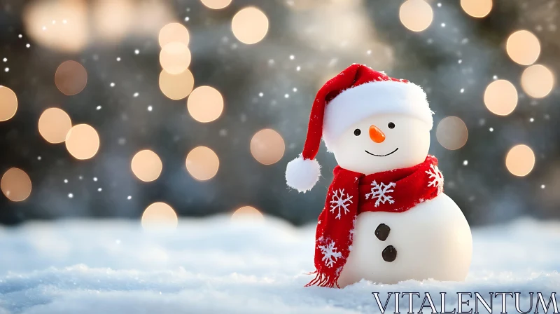 Cheerful Snowman with Santa Hat AI Image