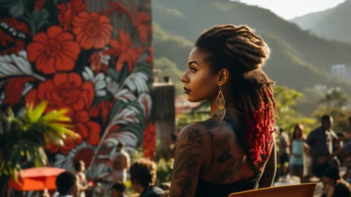 Captivating Portrait: Young Woman with Dreadlocks Gazing at a City