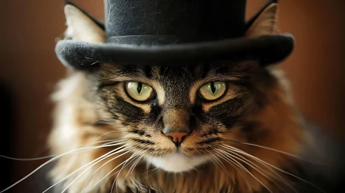 Cat in Top Hat Close-Up Portrait