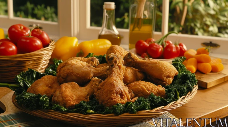 Delicious Fried Chicken on a Bed of Kale | Garden View AI Image