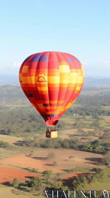 Hot Air Balloon Ride Over Serene Rural Landscape AI Image