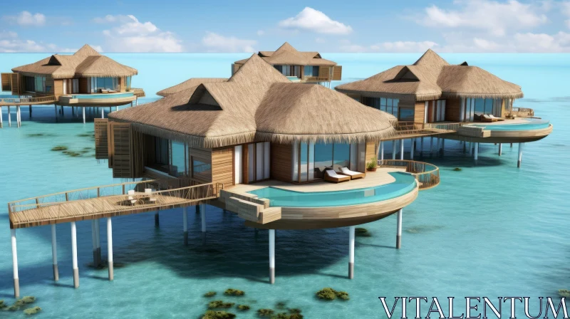Luxurious Oceanfront Resort with Thatched Villas AI Image