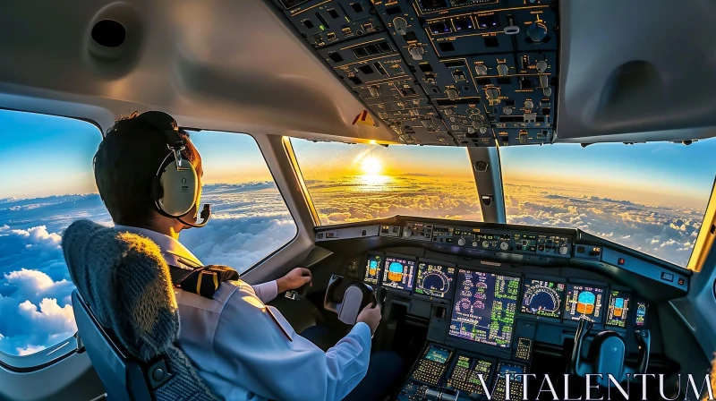 Pilot Flying Airplane on Sunny Day AI Image
