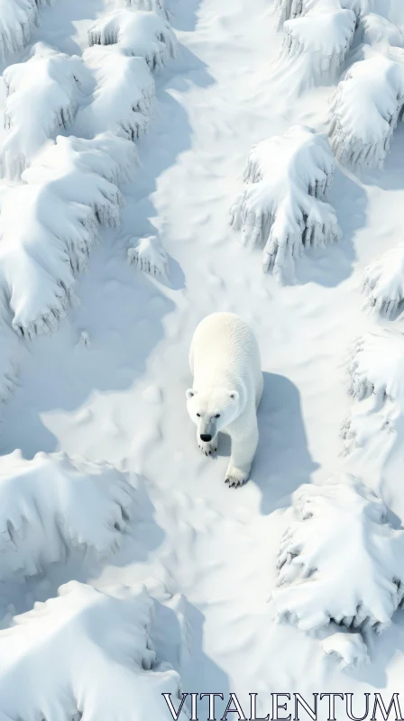 Polar Bear in Snow - Aerial View Rendered in Unreal Engine AI Image
