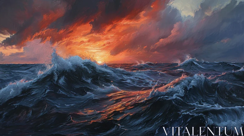 Powerful Painting of a Stormy Sea with Choppy Waves AI Image