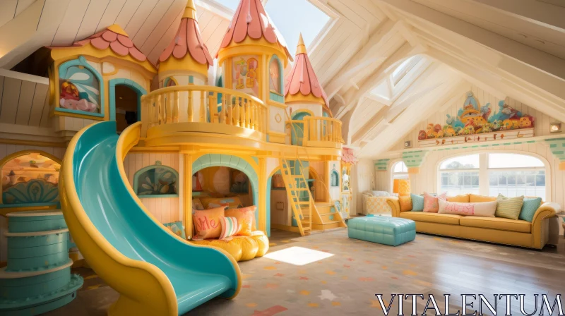Princess Bedroom with Slide in Attic - Crafted with Detail AI Image