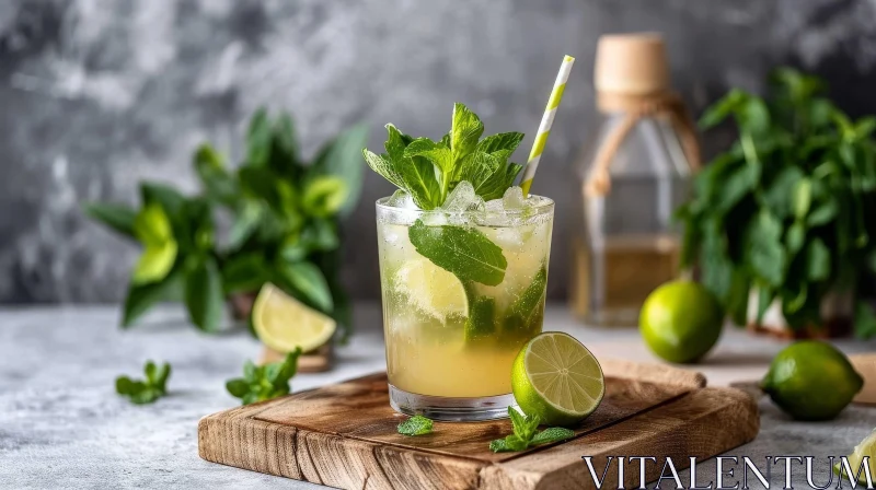 Refreshing Mojito on Wooden Table - Vibrant Colors, Delicious AI Image