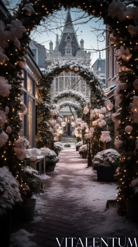 Snow-Covered Walkway in Old City of Netherlands | Luxurious Winter Opulence AI Image