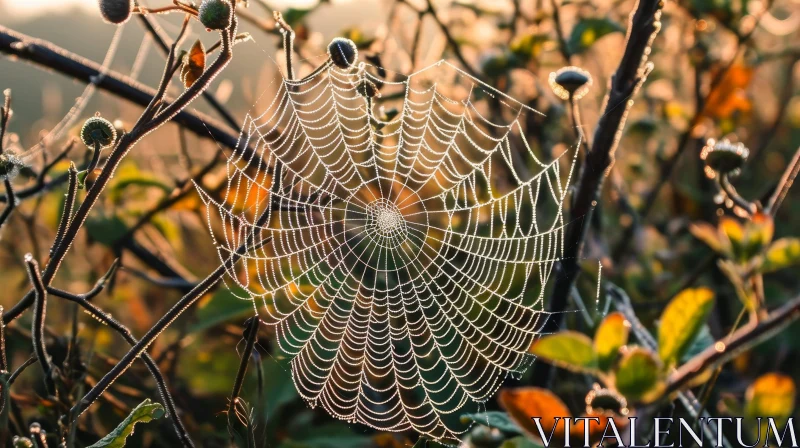 Symmetrical Spider Web in Morning Dew - Captivating Nature Photography AI Image