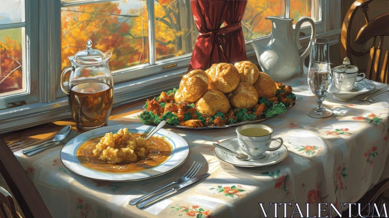 AI ART Thanksgiving Table Painting - Warmth and Abundance