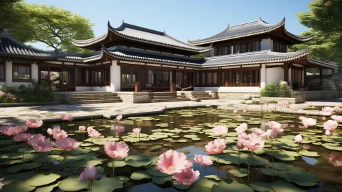 Tranquil Chinese Courtyard with Lotus Flowers