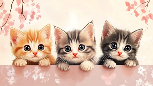 Cute Kittens in a Floral Setting