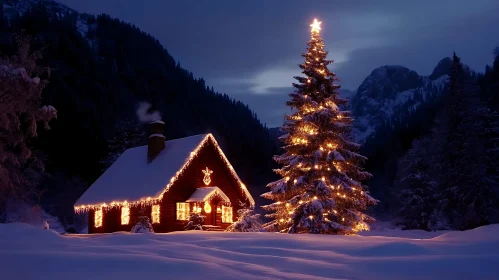 Holiday Spirit in a Snowy Mountain Cabin