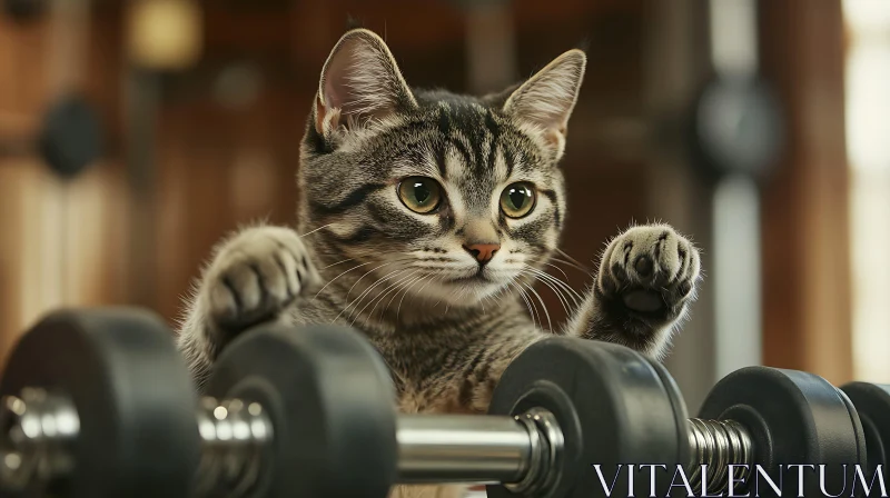 Adorable Kitten Exploring Gym Equipment AI Image