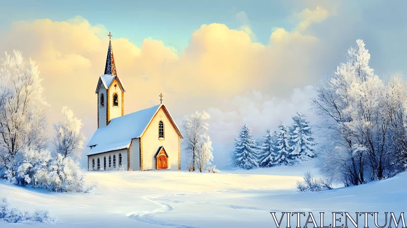 AI ART Tranquil Snow-Covered Church Setting