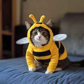 Cute Feline in Bumblebee Outfit