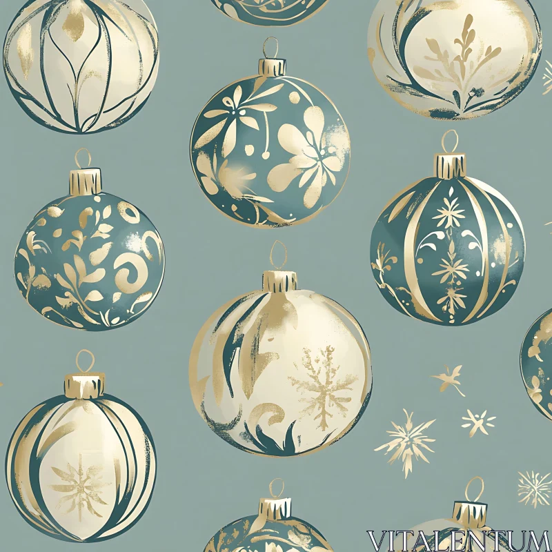 AI ART Festive Holiday Baubles in Gold and Blue