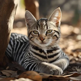 Striped Kitten Portrait in Natural Setting