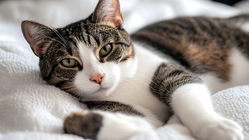 Tabby Cat Lounging in Comfort