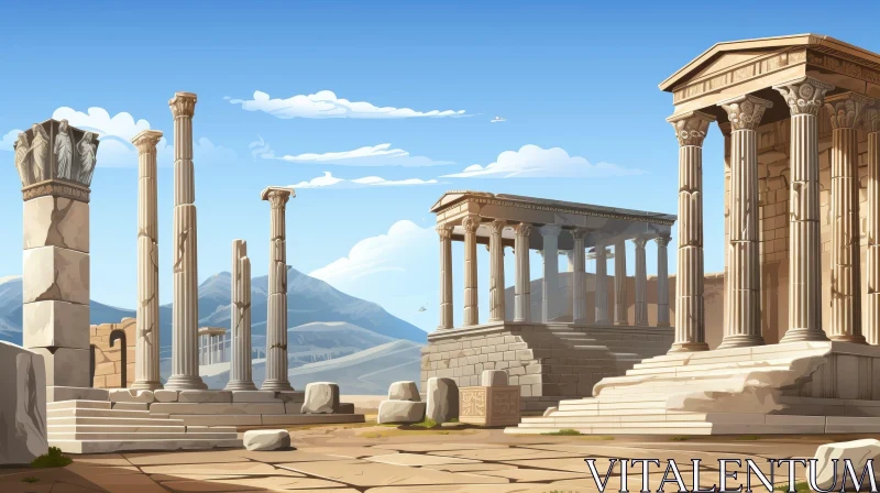 Ancient Greek Ruins and Temple - Historic Architecture Scene AI Image