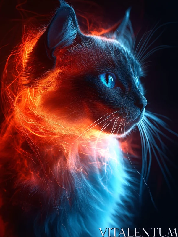 Glowing Neon Cat with Fiery Colors AI Image