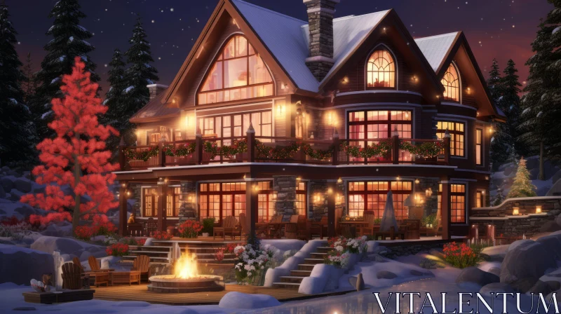 Christmas House in Winter - Photorealistic Architectural Rendering AI Image
