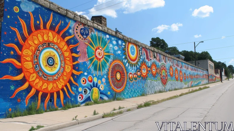 Colorful Mural on Brick Wall - Whimsical Street Art AI Image