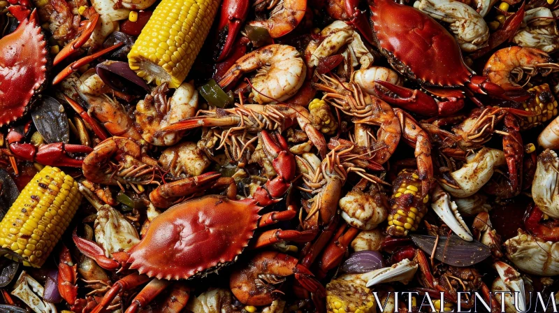 Delicious Seafood Pot with Shrimp, Crab, and Corn in Spicy Sauce AI Image