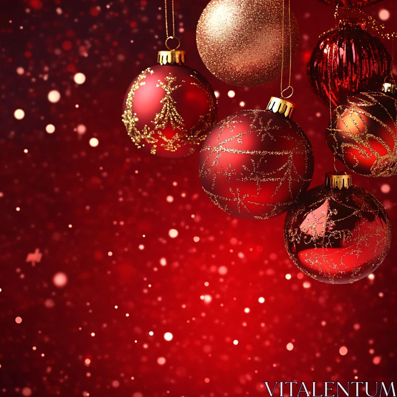 Glittering Holiday Decorations in Red AI Image