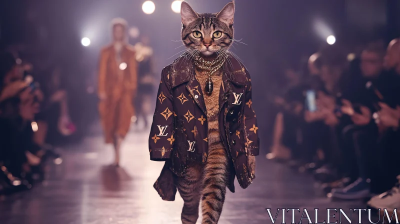 AI ART Luxurious Catwalk: Tabby Cat in Fashion Show