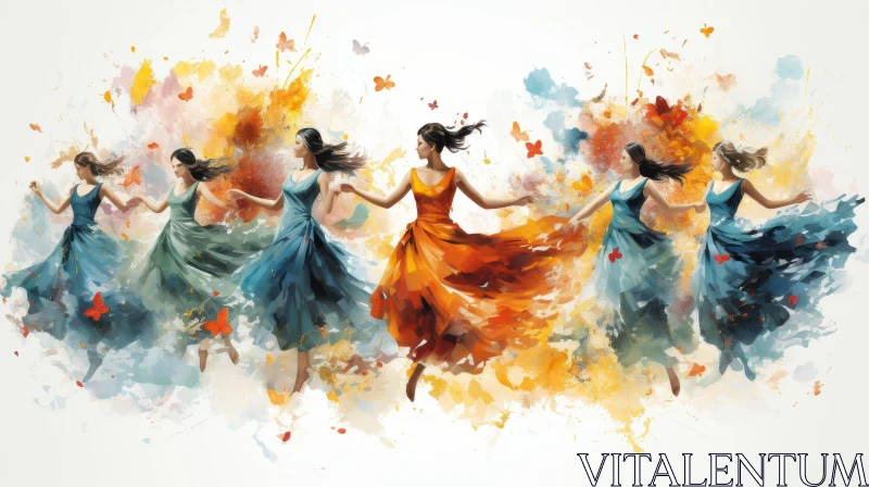 Enchanting Dance of Women in a Flower Field AI Image