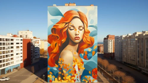 Enchanting Mural of a Woman with Red Hair on a Building