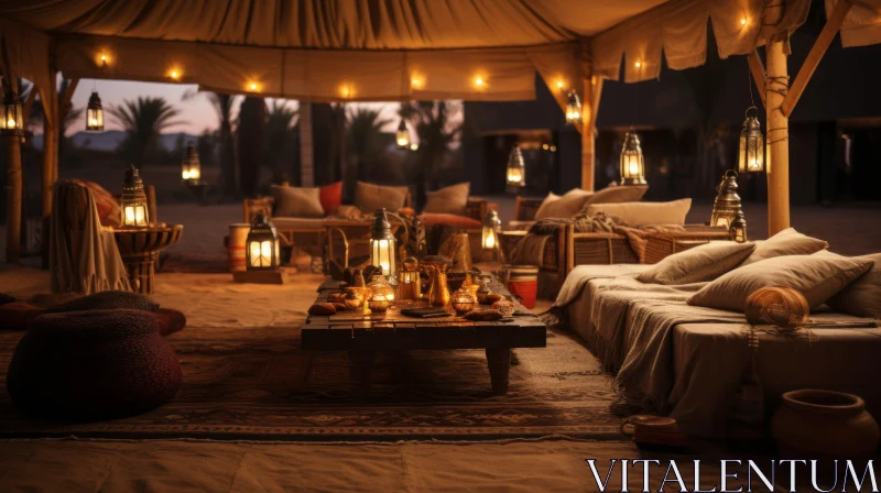 Serene Nature Scene with Tent, Candles, and Couches AI Image