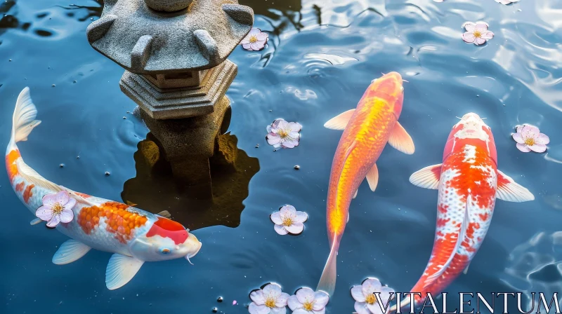 Tranquil Koi Fish Swimming in a Serene Pond AI Image