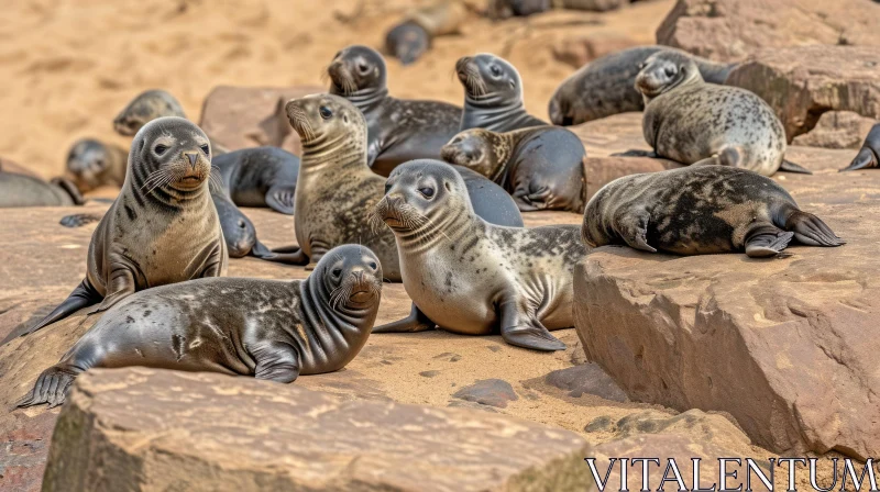 Tranquil Seal Pups Resting on Ocean Rocks - Captivating Nature Scene AI Image